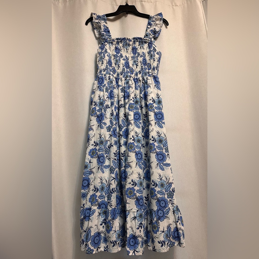 NWT Haute Hippie Blue & White Cotton Floral Cottagecore Midi Dress - Size 8